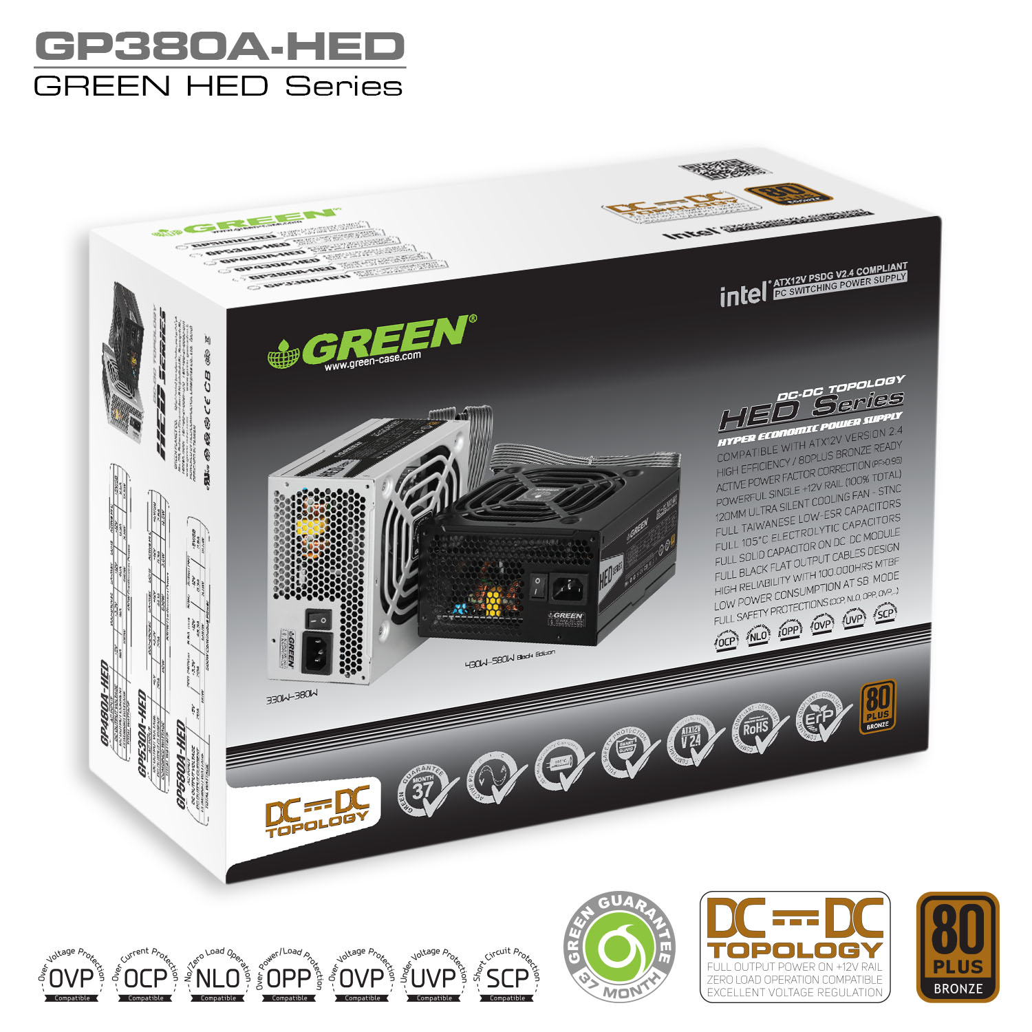 پاور کامپیوتر ظرفیت 380 وات گرین مدل GP380A-HED